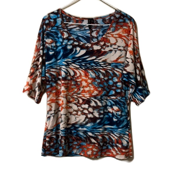 Susan Lawrence, Colorful, Scoop Neckline, Dolman Short Sleeve Top, Multi, Large - Picture 1 of 3